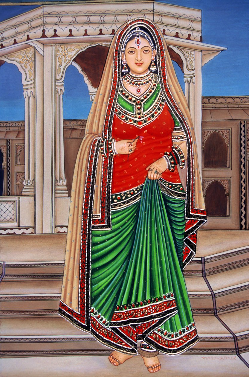 Rajasthani Lady at Tryst miniatyyri maalaus paperille tekijältä School Indian