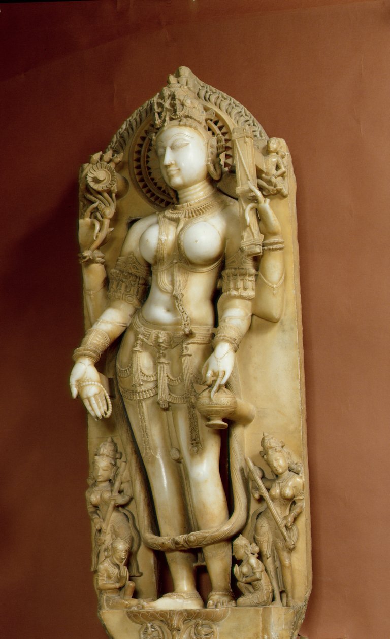 Sarasvati, oppimisen jumalatar, Pallu, Rajasthan, Chauhan-dynastia (marmori) tekijältä School Indian