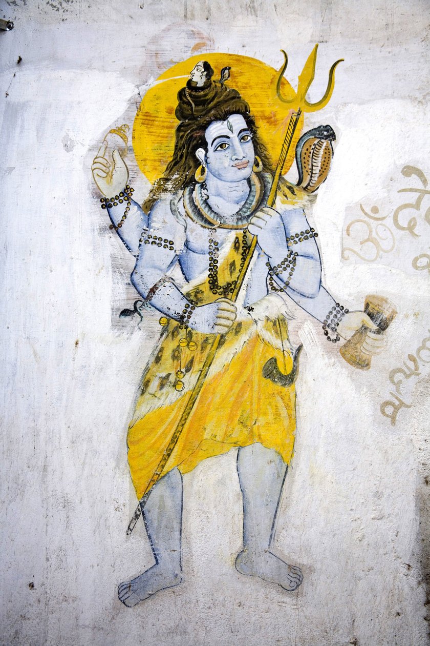 Shiva-jumala trishulin kanssa (fresko) tekijältä School Indian