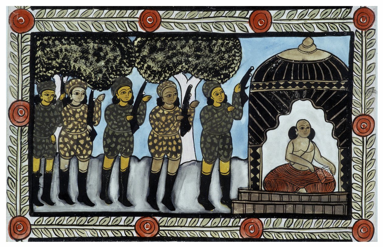 Tarina 11. syyskuuta 2001 tehdyistä hyökkäyksistä, jonka kertoivat bengalilaiset kauppiaat Baul. Maalaus, sarja, numero 2/9, Bengal. tekijältä School Indian