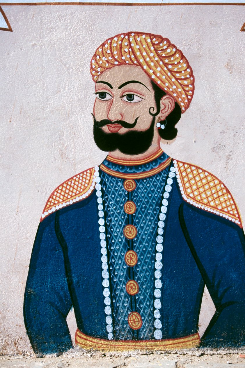 Rajputin aatelisen seinämaalaus, Jaipur, Rajasthan, Intia tekijältä School Indian