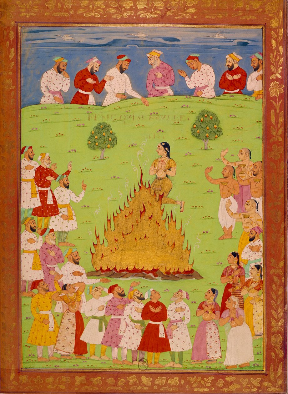 Radja jasinglen nainen uhraa itsensä shah alemin sydämessä. Intian ja persialaisia miniatyyrejä Niccolo Manuccin (1638-1717) "Intian historiassa Tamertantesta Orangreybiin" BN, Pariisi. tekijältä School Indian