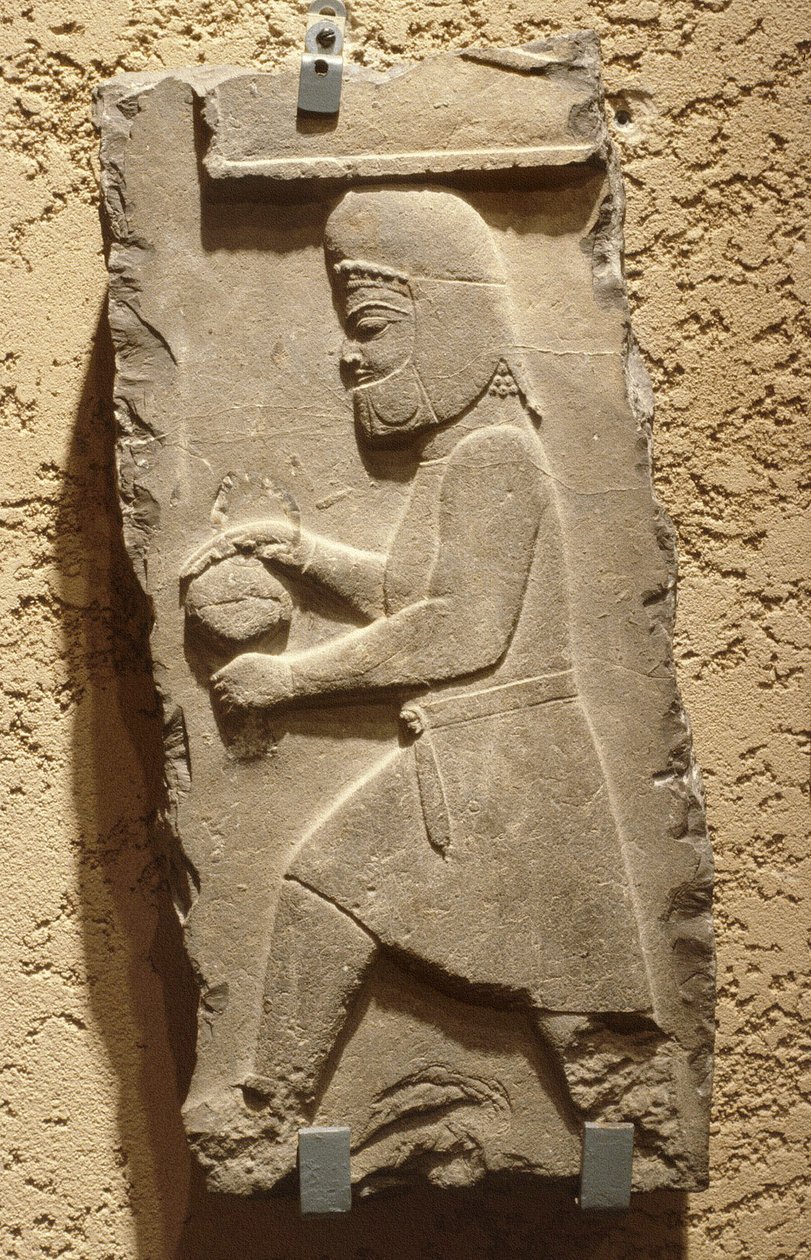 Persepoliksen kuninkaallisen hovin meedi, joka kantoi katettua alusta, Achaemenid, n. 500 eaa (kalkkikivi) tekijältä School Iranian