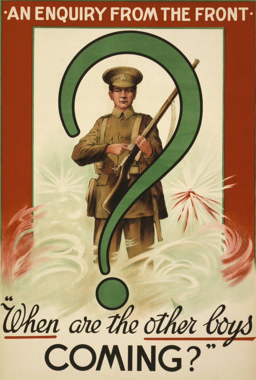 Suuren sodan rekrytointijuliste, Irlannissa julkaistu (värilitografia). tekijältä School Irish