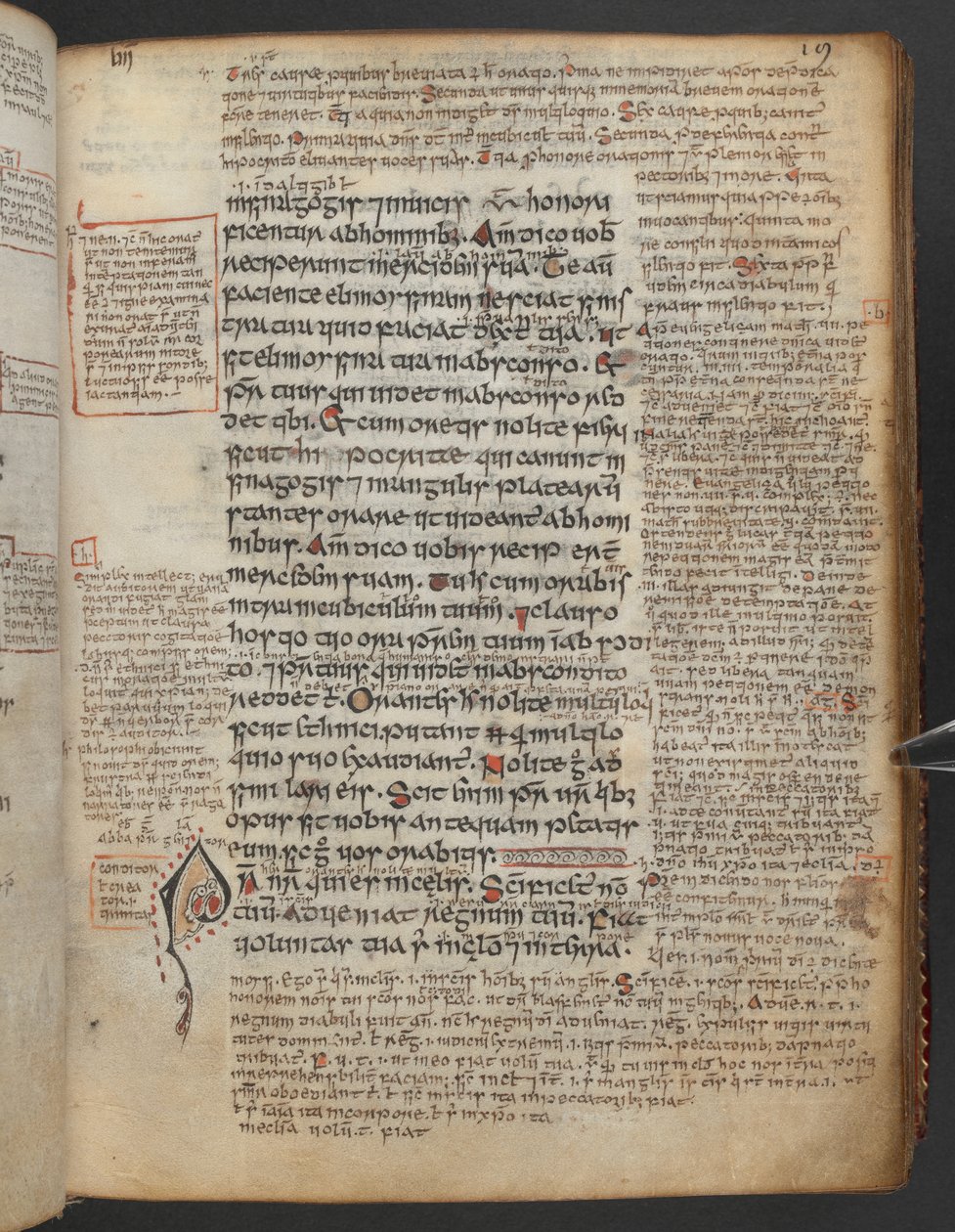 Harley 1802, f.19r, Koristettu alkukirjaimella 