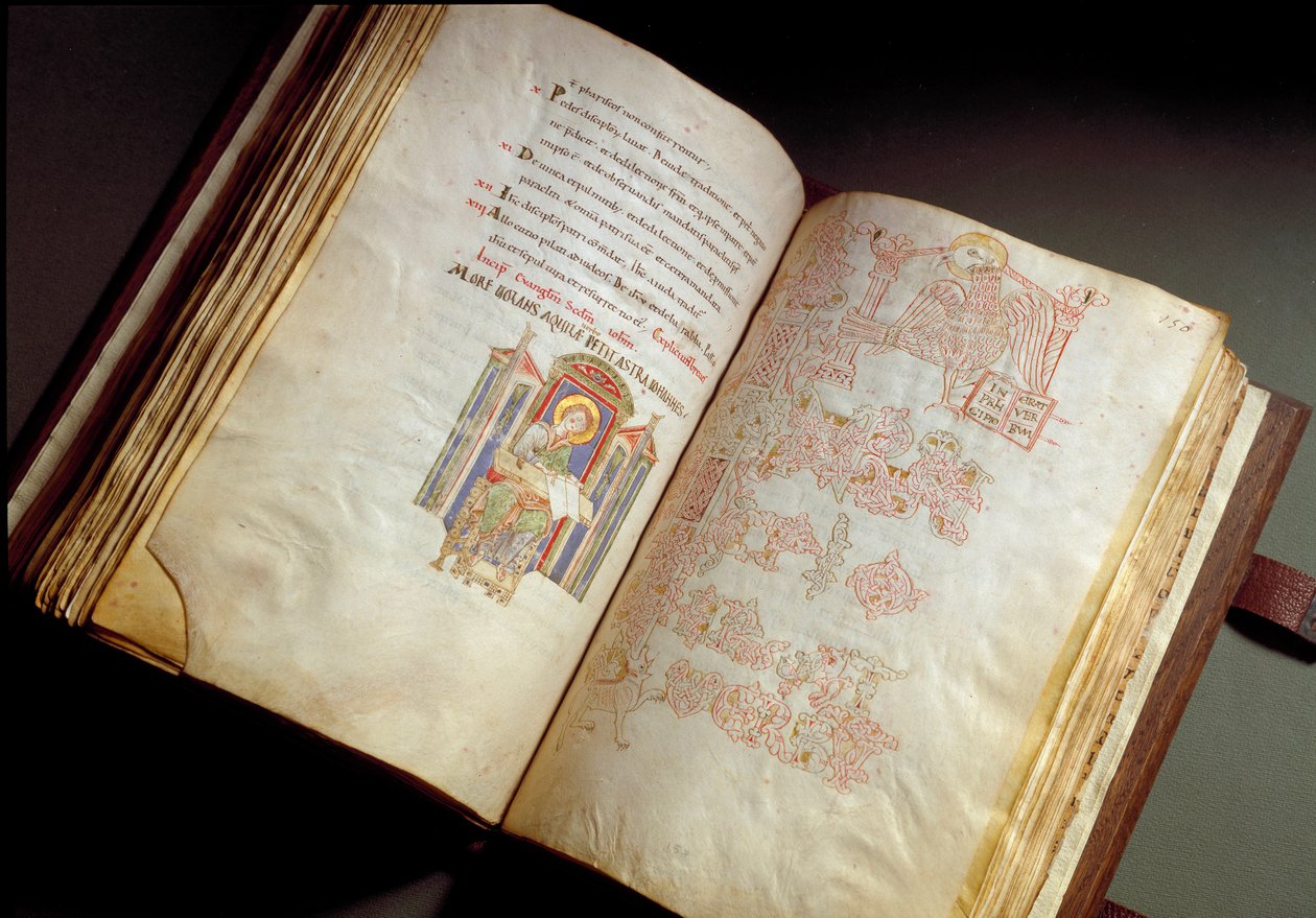 evankelinen. Koodi Farfan luostarista. (Ms. E 16 folii 149v. 150r.) Rooma, Biblioteca Vallicelliana tekijältä School Italian