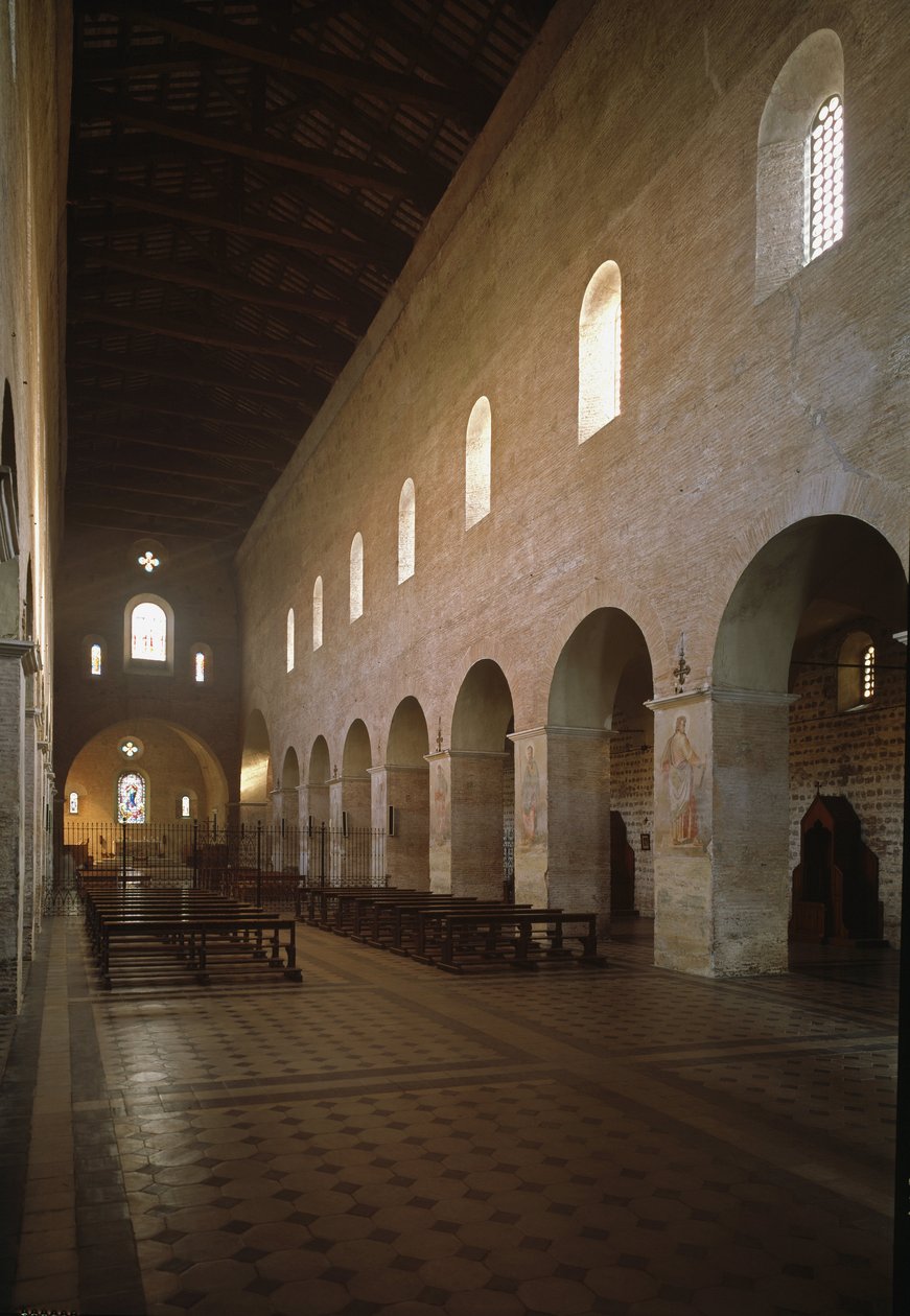 Pyhän Vincentin ja Pyhän Anastasion kolmen suihkulähteen luostarikirkon sisäkuva (Tre-Fontane) (Chiesa dei Santi Vincenzo e Anastasio alle Tre Fontane) (Sisänäkymä st Vincenzo e Anastasion kirkosta, abbazia delle Tre Fontane) 625 -1 tekijältä School Italian