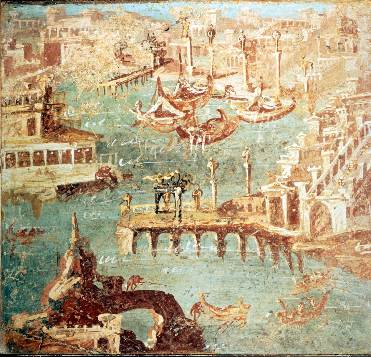 Pozzuolin satama (Pozzuoli) lähellä Napolia. Museo Nazionale de Naples tekijältä School Italian