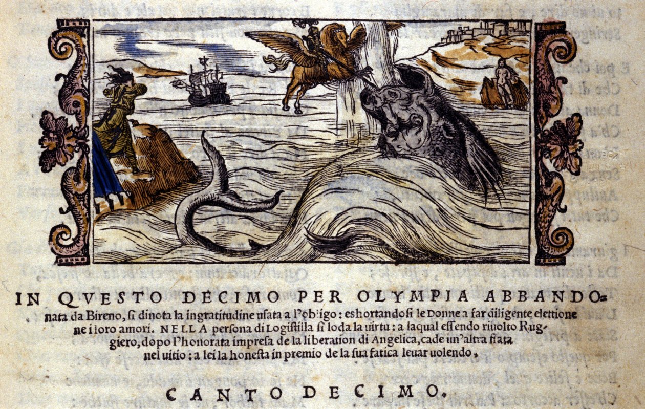 Kohtaus Ludovico Arioston (1474 - 1533) ritarirunosta "Orlando Furioso" (Raivoissaan Roland) X L