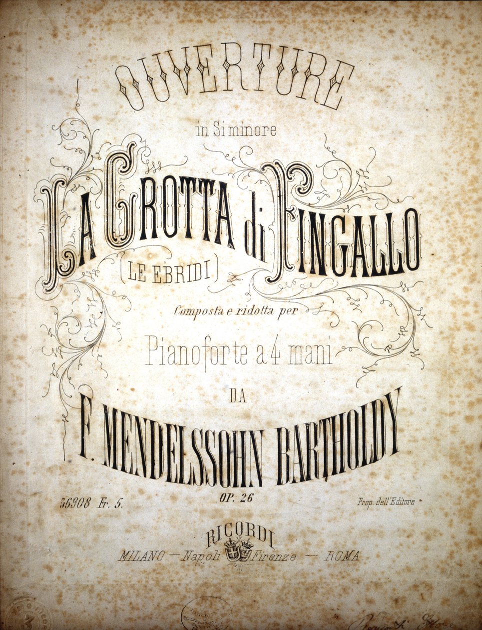 Pisteet kappaleeseen "La Grotta di Fingallo", Felix Mendelssohn (litho) tekijältä School Italian