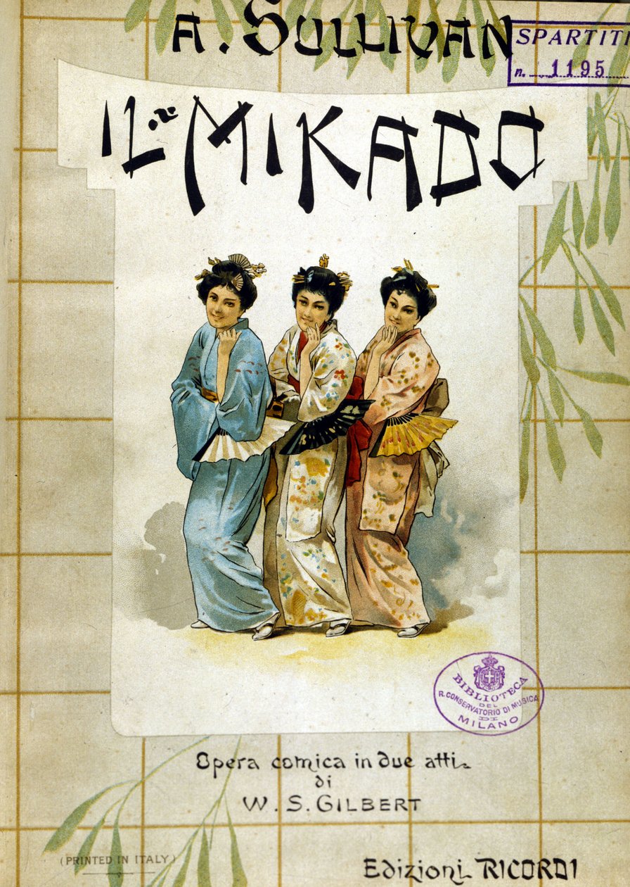 Pisteet Gilbertin ja Sullivanin ""Mikado" -kappaleesta. Bibl. Milanon musiikkikonservatoriosta. tekijältä School Italian