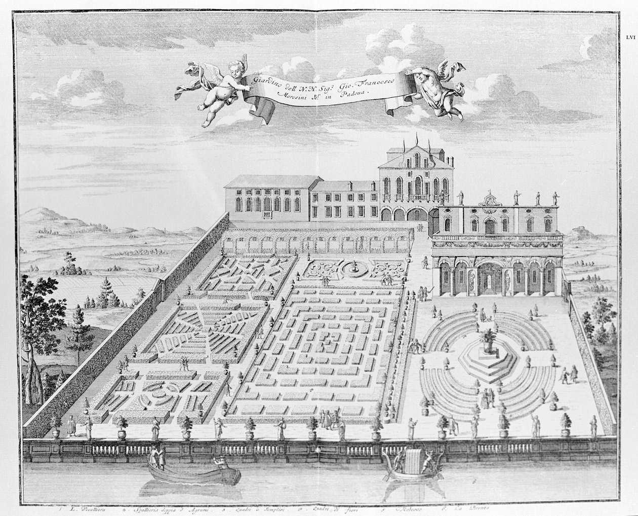Villa Papafava A. Volkamerin "Villat, puutarhat ja maisemat Venetsiassa" (kaiverrus) tekijältä School Italian