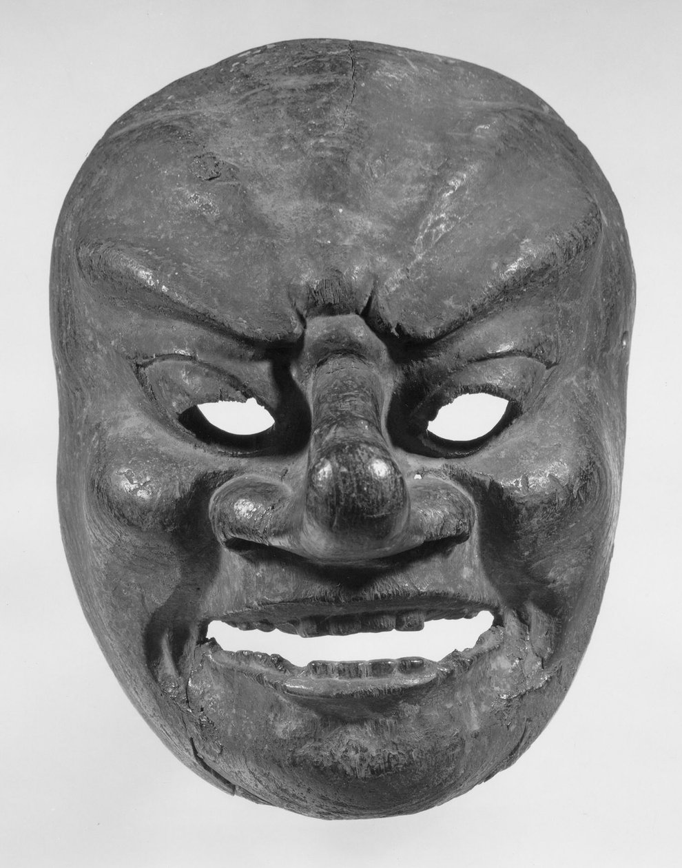 Bugaku Mask (puu, jossa on punaisia ja mustia pigmenttejä) tekijältä Japanese School