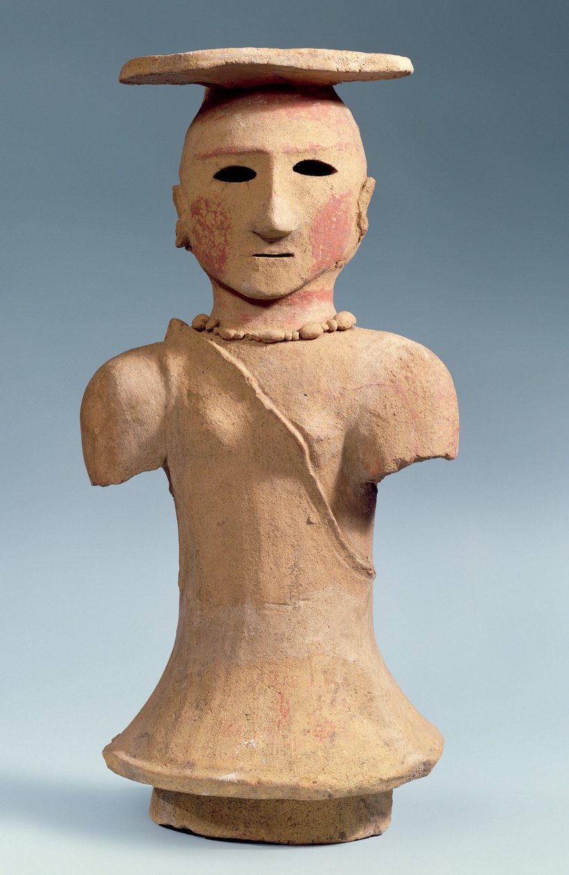 Haniwa shamaanihahmo, 5.-6. vuosisadalla (keramiikka maalatuilla koristeilla) tekijältä Japanese School