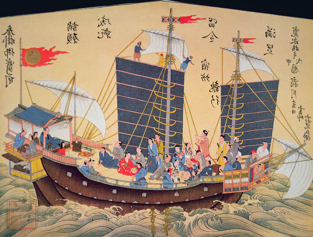 Japanilainen 1700-luvun kauppalaiva (puupalikkaprintti) tekijältä School Japanese