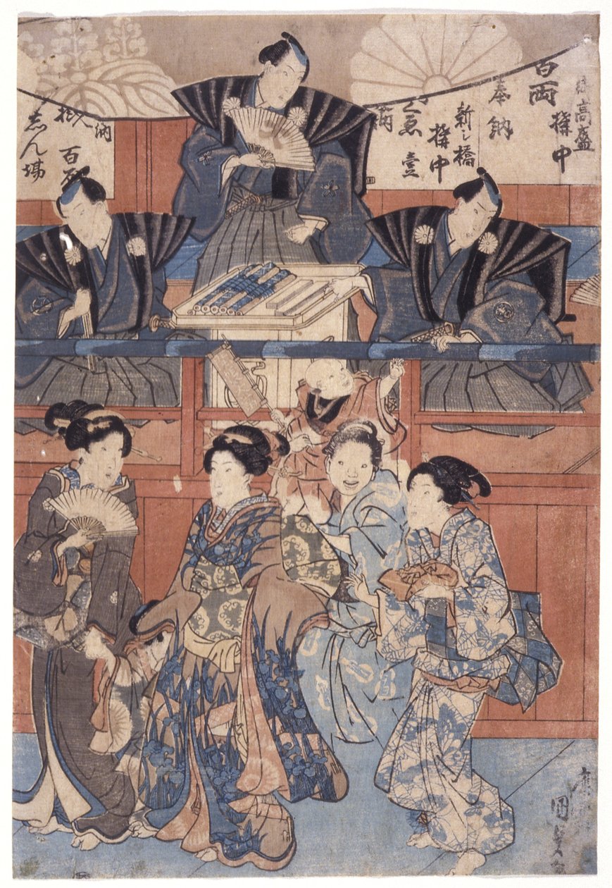 Kohtaus Shrine Collection -lavan edessä (väripuupiirros) tekijältä School Japanese
