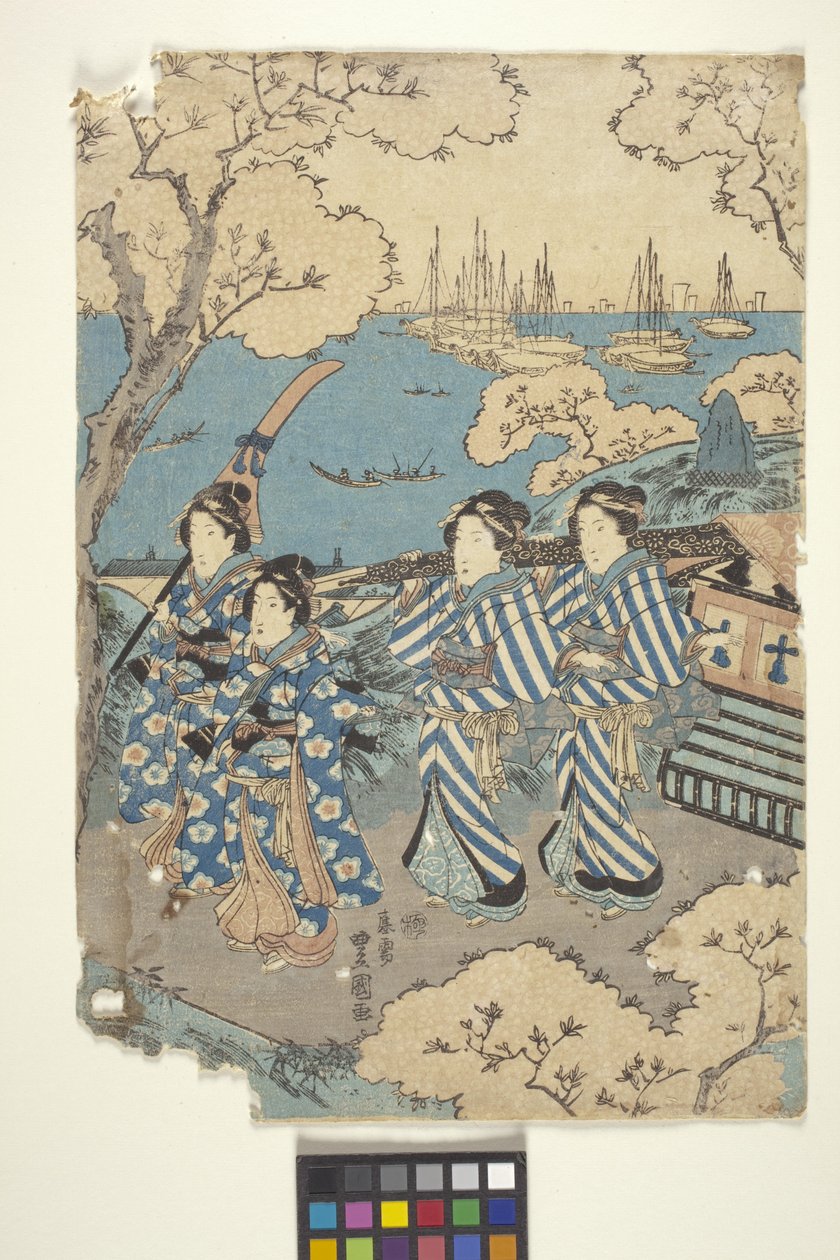 Toto: Kukkakatselu Gotenyamassa, 2 (osa triptyykkiä) (värillinen puupiirros) tekijältä School Japanese