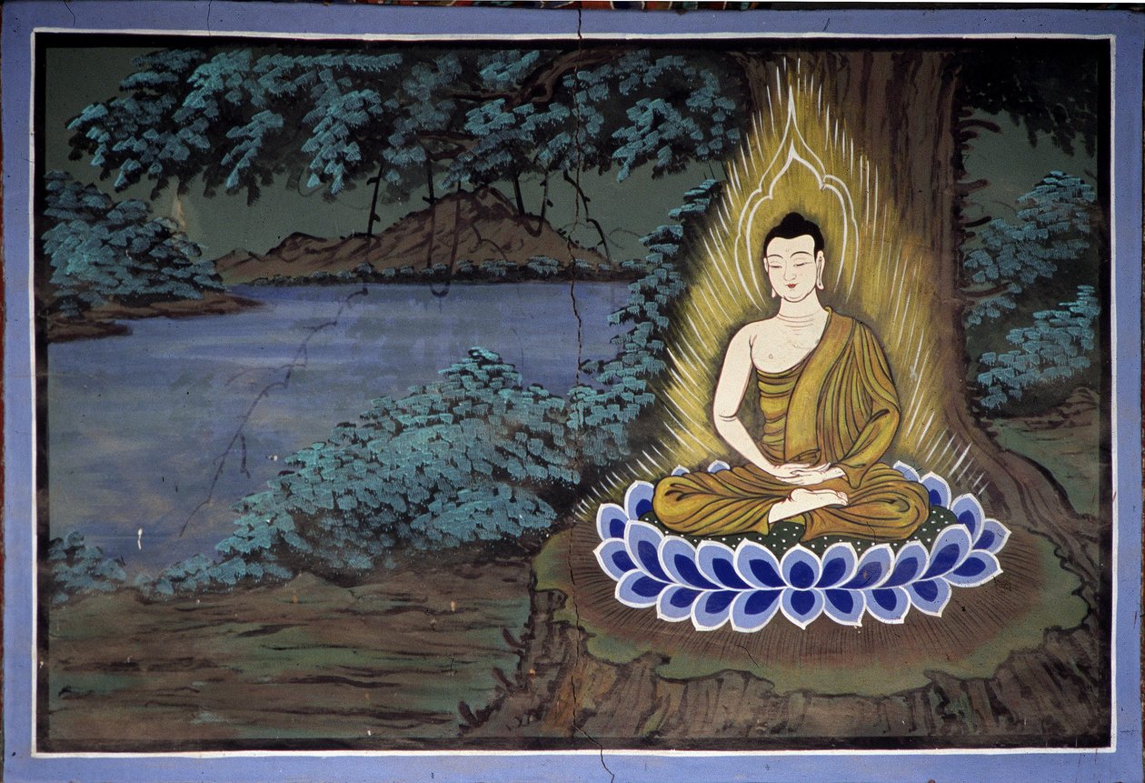 Buddha-meditaatio: Fresko Yongjun temppelissä, Suwonin alueella, Koreassa tekijältä School Korean