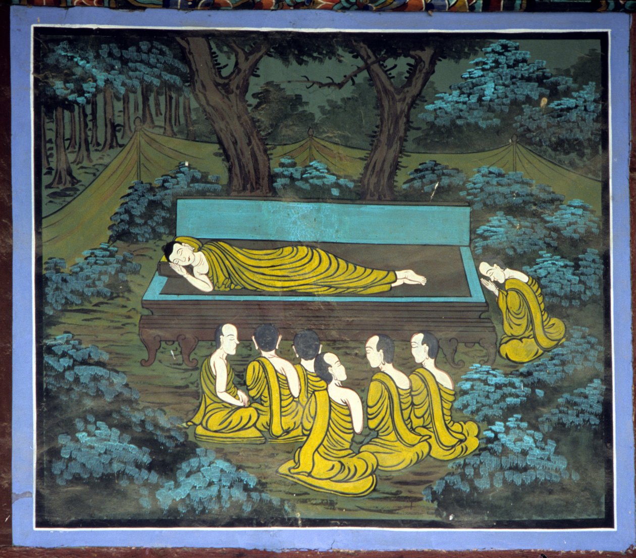 Buddha ja hänen opetuslapsensa. Fresko Yongjun temppelissä, Suwonin alueella, Koreassa. tekijältä School Korean