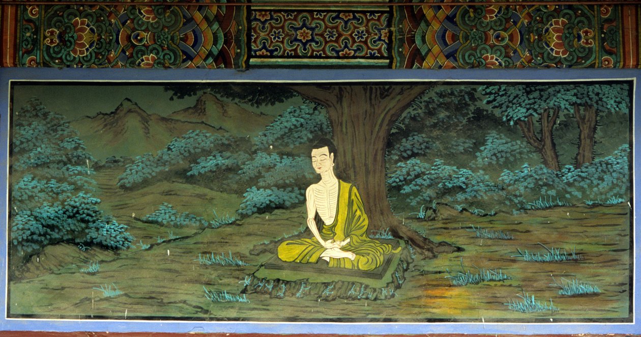 Buddha meditaatiossa. Fresko Yongjun temppelissä, Suwonin alueella, Koreassa. tekijältä School Korean