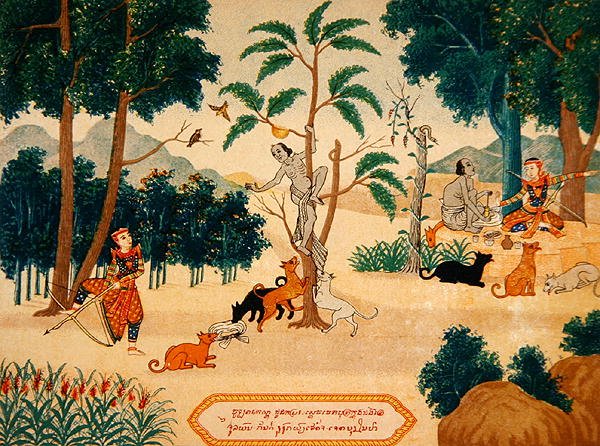 Kuvituksia buddhalaisista tarinoista, n. 1920 (värilitho) tekijältä School Laotian