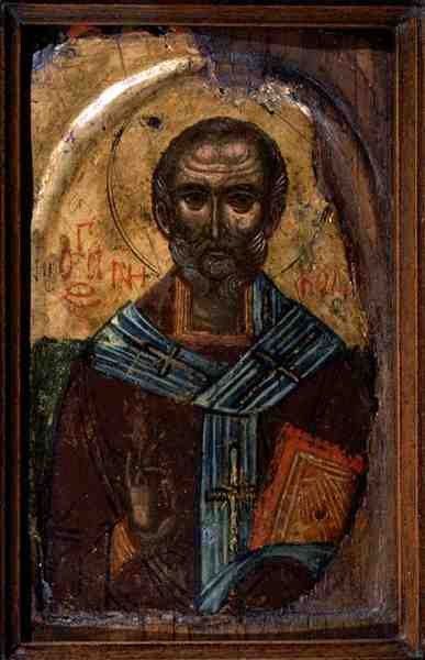 Pyhä Nikolaus, n. 1600 (tempera paneelissa) tekijältä School Macedonian