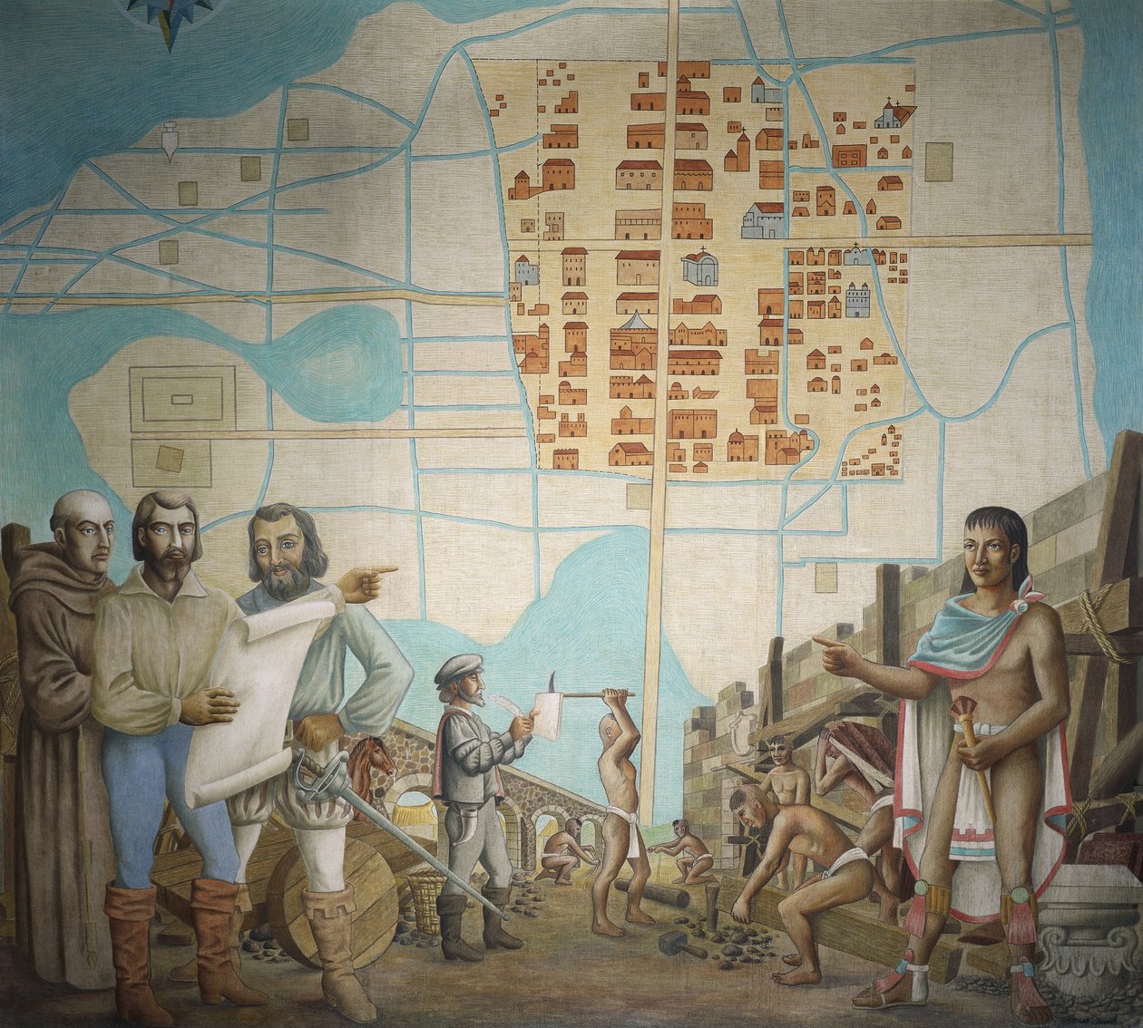 Kolme miestä seisomassa rakennuksessa, Mexico City, Meksiko tekijältä School Mexican