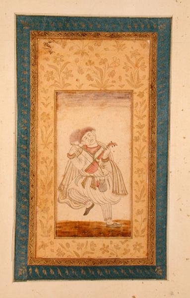 Tanssiva sarangi-soitin, Mughal-hovin muusikko, Large Clive Albumista (sävytetty piirros) tekijältä School Mughal