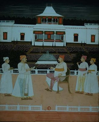 Hazan Riza esittää rukouksen Oudhaan Nawabille Mughal-puutarhassa tekijältä School Mughal