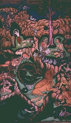 Laila ja Majnun maisemassa, Johnson Album X, nro 10, n. 1760-1770 (guassi kultaisella albumilehdellä) tekijältä School Mughal