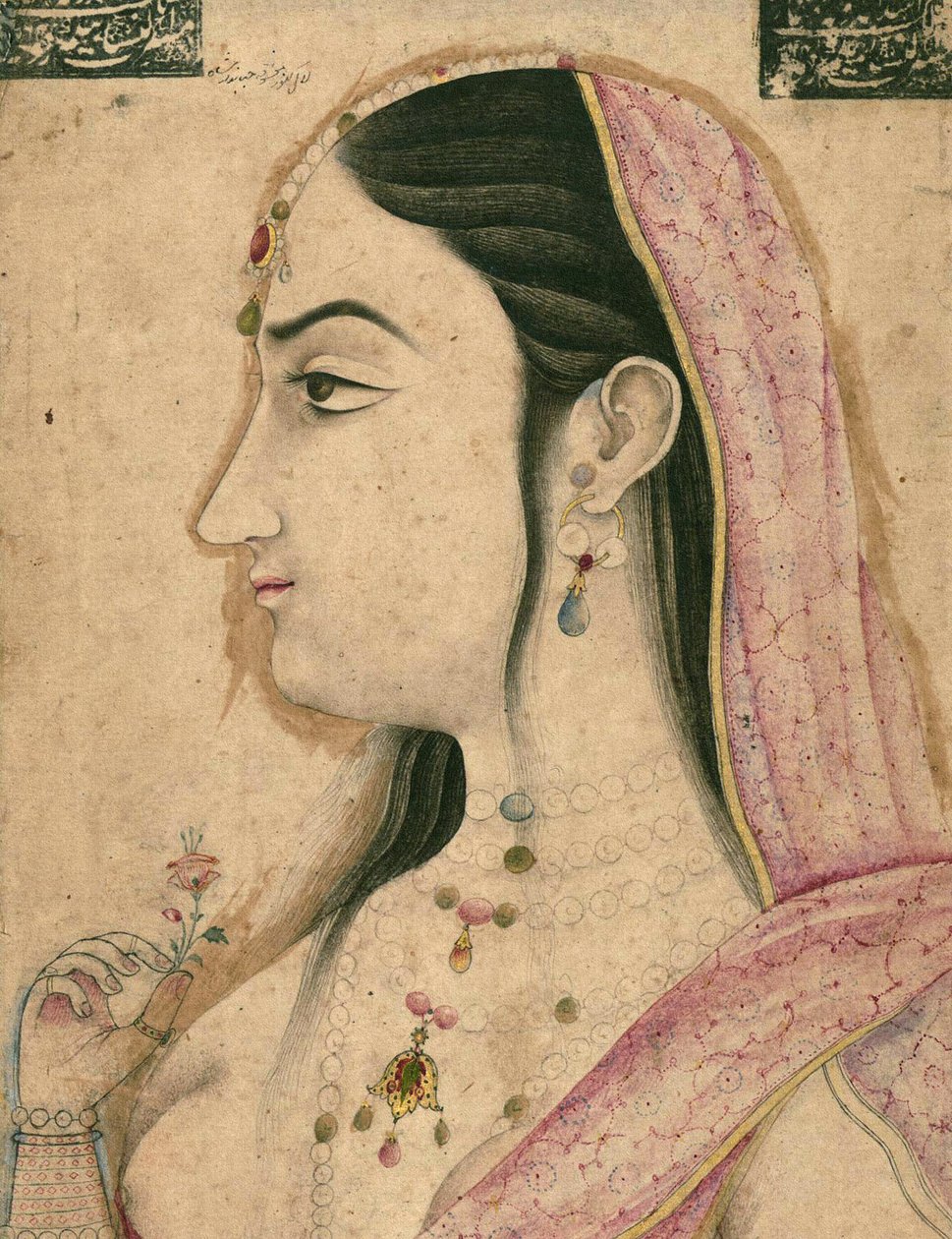 Lal Kunwar, 8. Mughal-keisari Jahandar Shahin suosikki (kuoli 1125 AH/AD 1713), Mughal-miniatyyri (paperi, jossa on mustetta, maalia ja kultaa kiinnitetty pahviin) tekijältä School Mughal