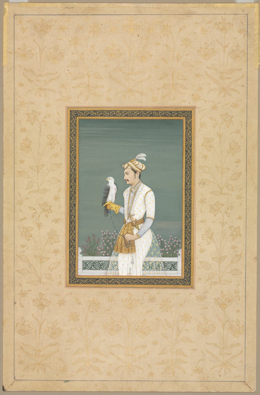 Prinssin muotokuva haukan kanssa tekijältä School Mughal