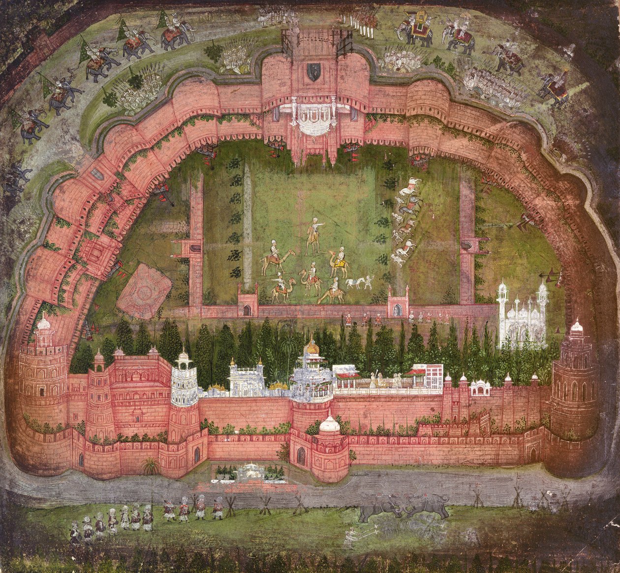 The Red Fort, Agra, Johnson Album VII nro 1 numero 11, n. 1750 (guassi paperilla) tekijältä School Mughal