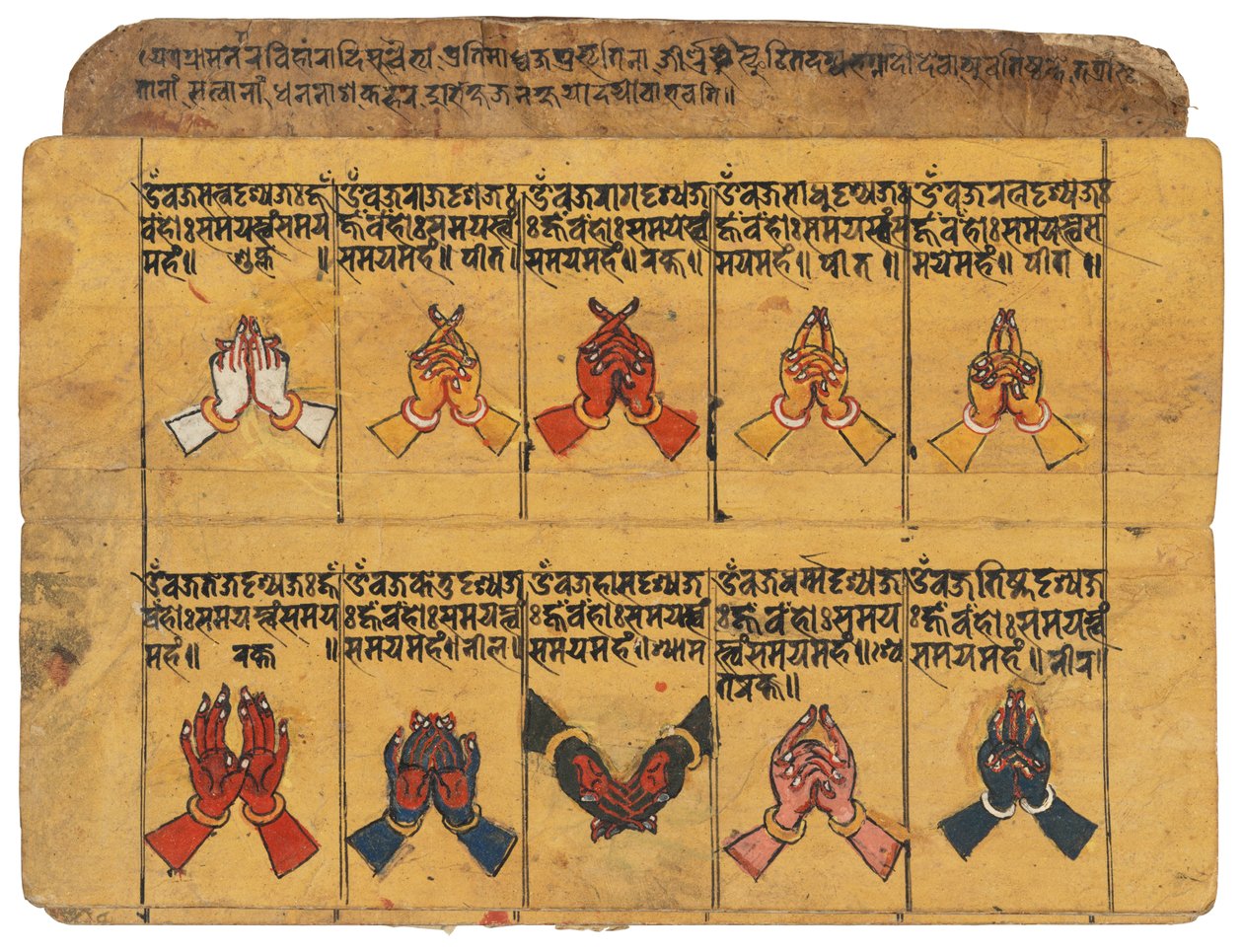 Thyasapu-käsikirjoitus, jossa on ikonografisia kuvituksia mudroista, Nepalista. tekijältä School Nepalese