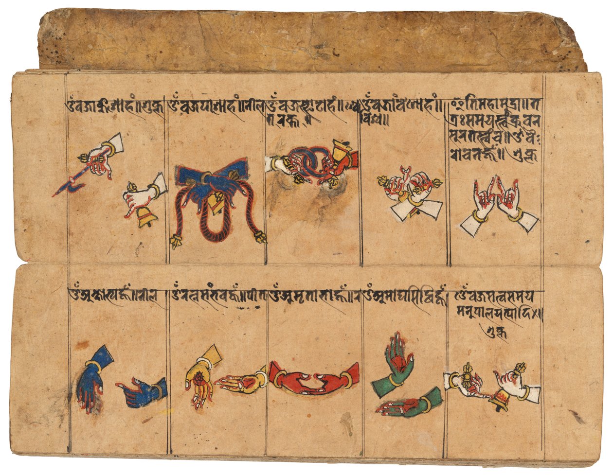 Thyasapu-käsikirjoitus, jossa on ikonografisia kuvituksia mudroista, Nepalista. tekijältä School Nepalese