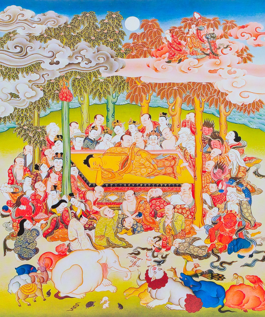Nirvanan Buddhaa kuvaava kuva (guassi kankaalla) tekijältä School Nepalese