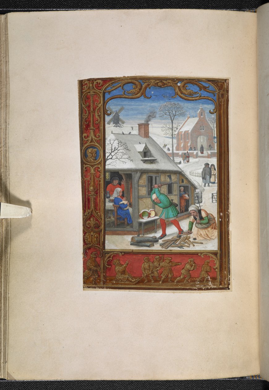 Lisää MS 24098 f.18v kalenterisivu tammikuulle, Book of Hours, Use of Rome (