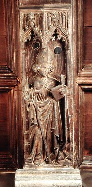 St. Ambrose, yksi neljästä kirkon latinalaisesta isästä (puu) tekijältä School Netherlandish