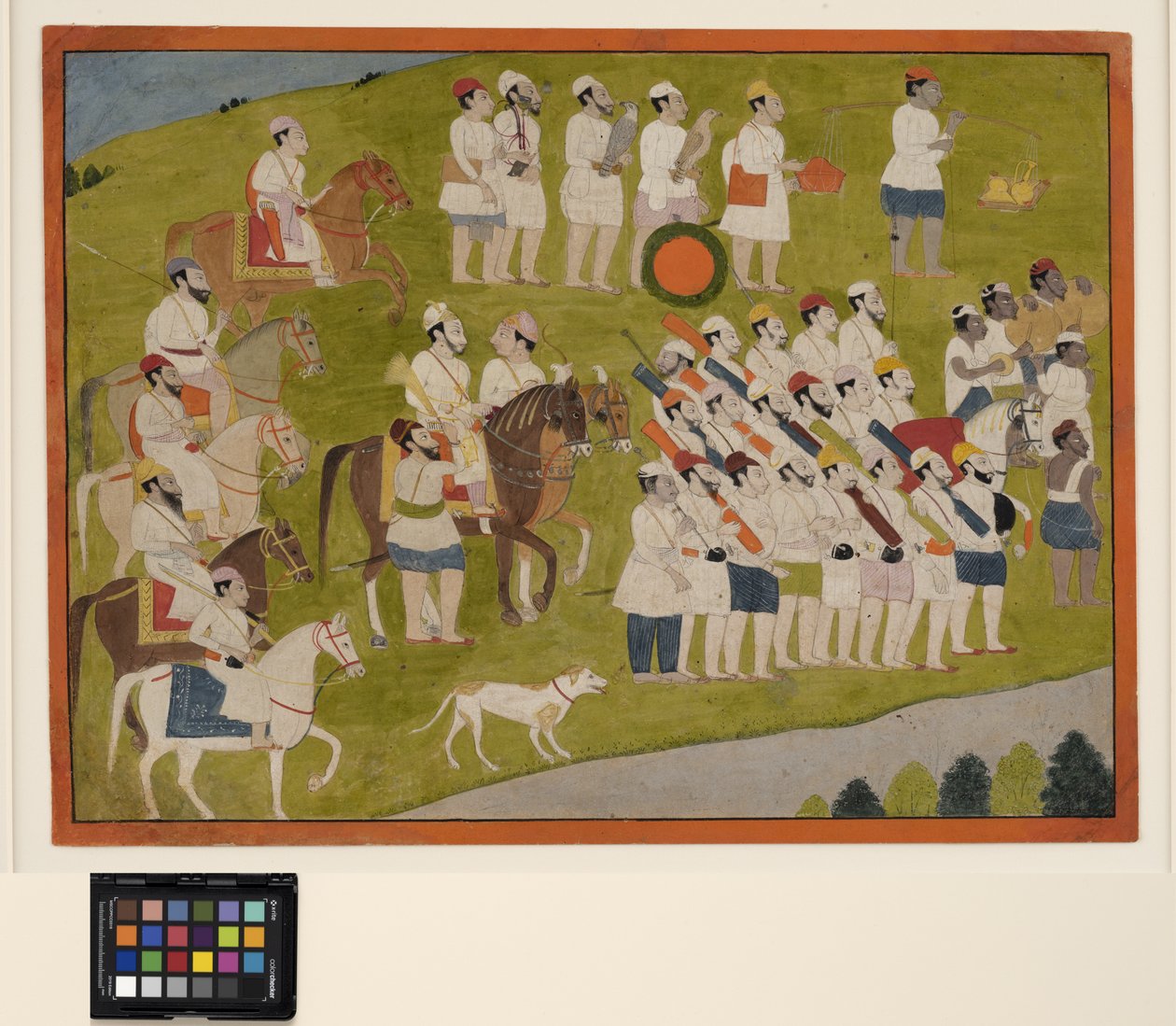 Bhoti-prinssi valmistautuu metsästykseen, n. 1800 (läpinäkymätön w/c paperilla) tekijältä School Pahari