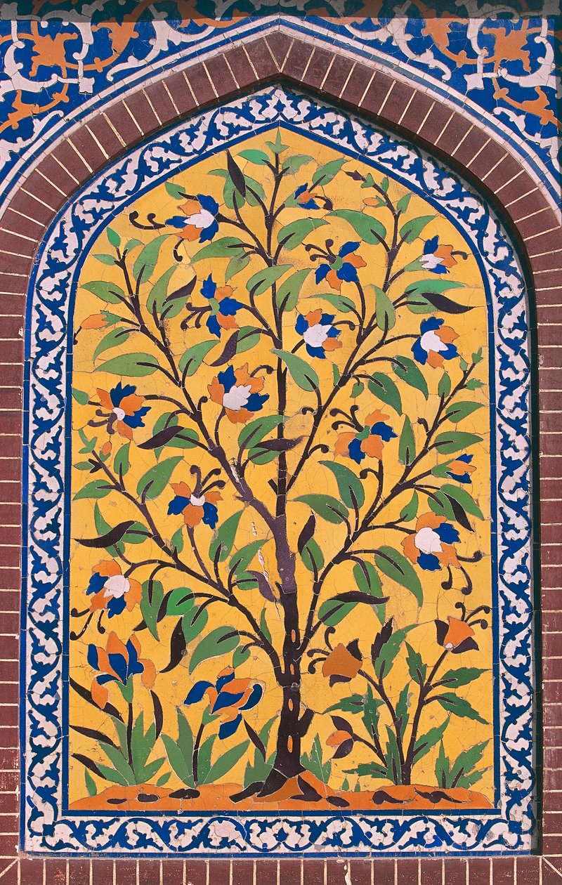 Kukkiva puu, Majolikakoristeet, Wazir Khanin moskeija (1600-luku), Lahore, Punjab, Pakistan tekijältä School Pakistani