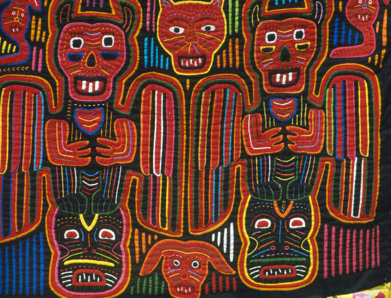 Käsin ommeltu värillinen puuvilla, San Blas Archipelago, Tasavalta Panama, Detail tekijältä School Panamanian