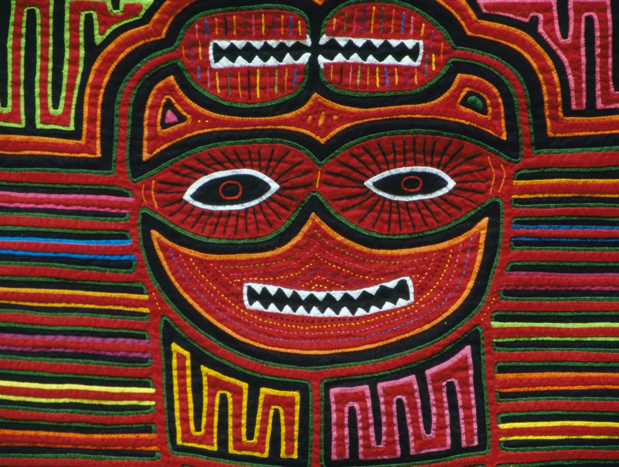 Käsin ommeltu värillinen puuvilla, San Blas Archipelago, Tasavalta Panama, Detail tekijältä School Panamanian