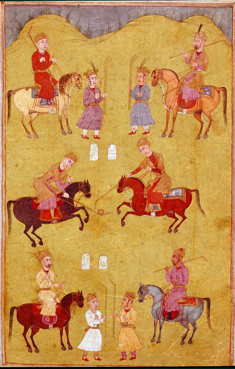 Islamilainen taide: poolo-osa. Persialainen miniatyyri Ferdowsin (Firdawsi tai Ferdawsi tai Firdousi) eeppisen runon "Shahnameh" (Shah Nama, Shahnama) (Kuninkaiden kirja) käsikirjoituksesta, n. 940 - noin 1020 tekijältä School Persian