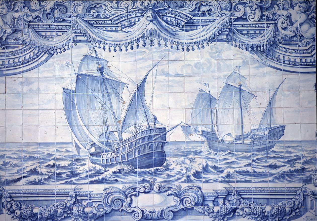 Karavelit 1400-1600-luvulla, azulejos, Lissabonin ympäristössä, Portugalissa. tekijältä School Portuguese