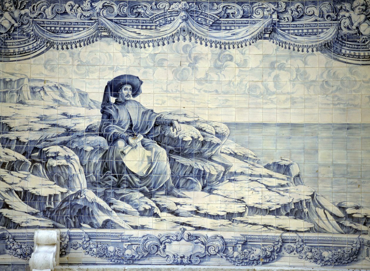 Henry Navigator, istuu ja katselee merta - Azulejo Lissabonin (Sintra) ympäristöstä. tekijältä School Portuguese