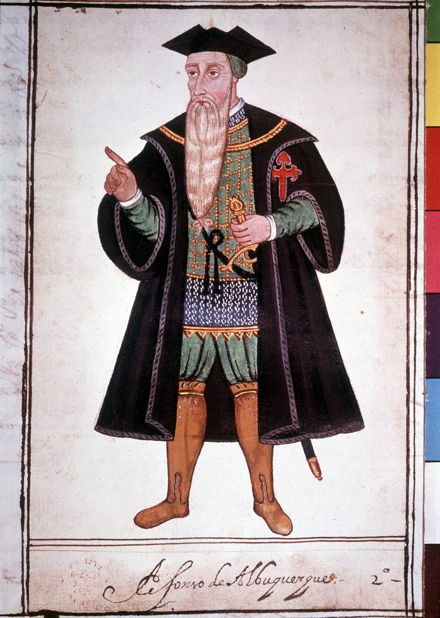 Albuquerquen (1453 - 1515) Alphonsen (Alfonso tai Afonso) muotokuva. Portugalin käsikirjoitus 1400-luvulta. tekijältä School Portuguese