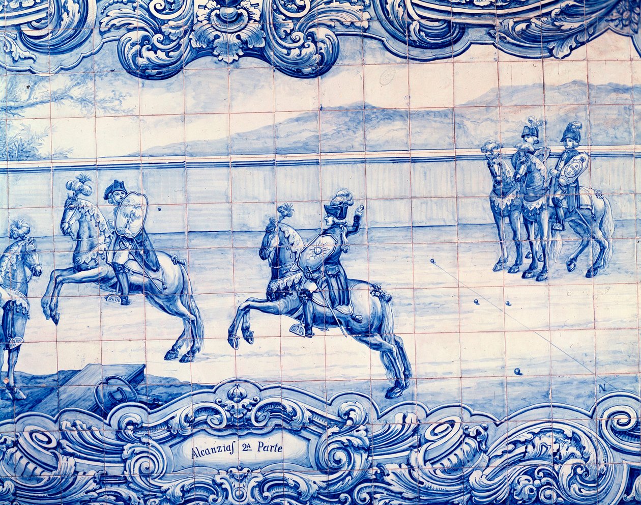 Ratsastaja harjoittelee Alcanciasin peliä Portugalissa. Azulejos. Italian suurlähetystö, Lissabon tekijältä School Portuguese