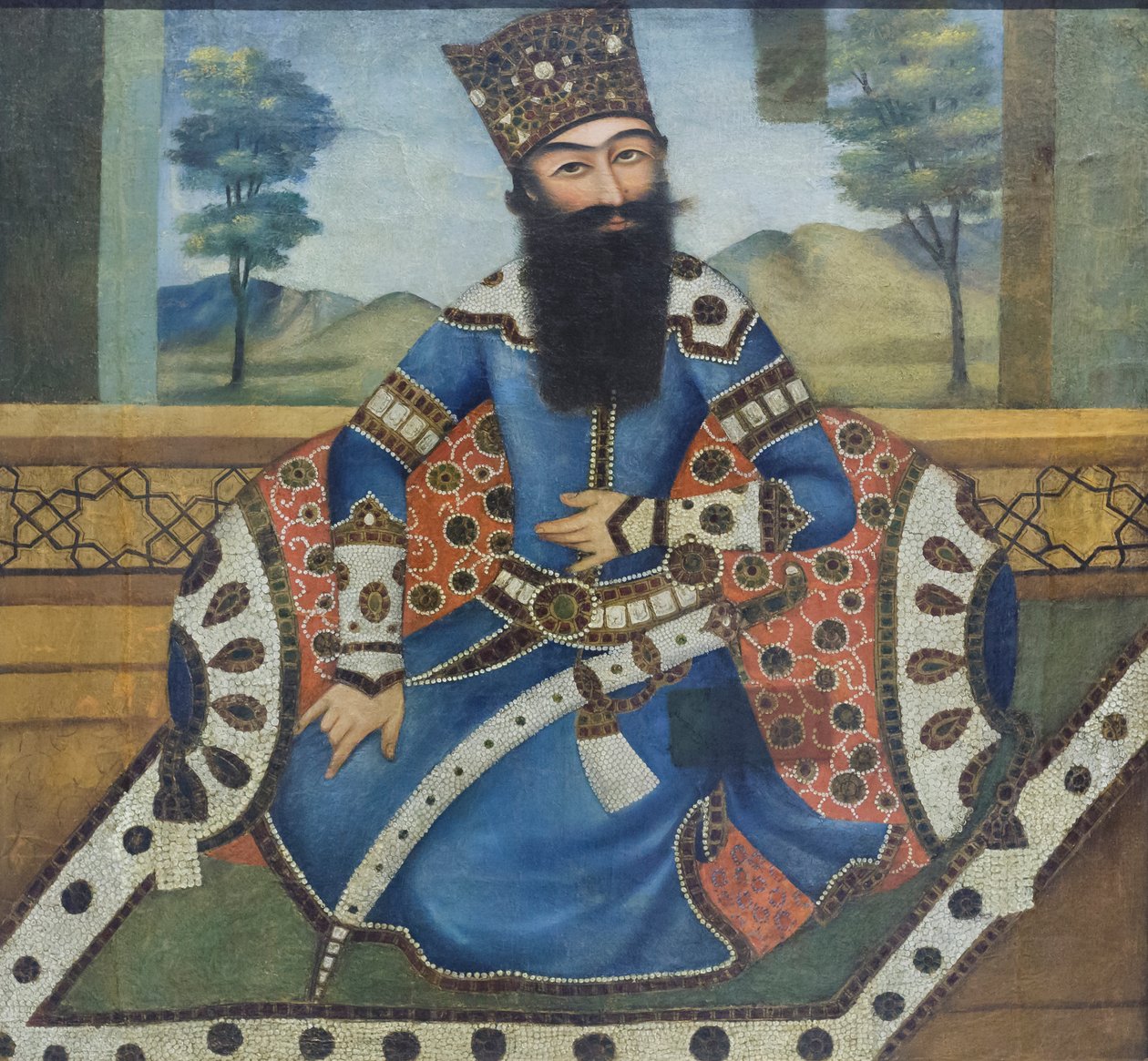 Fath Ali shahin muotokuva, tuntematon taiteilija (öljy kankaalle) tekijältä School Qajar