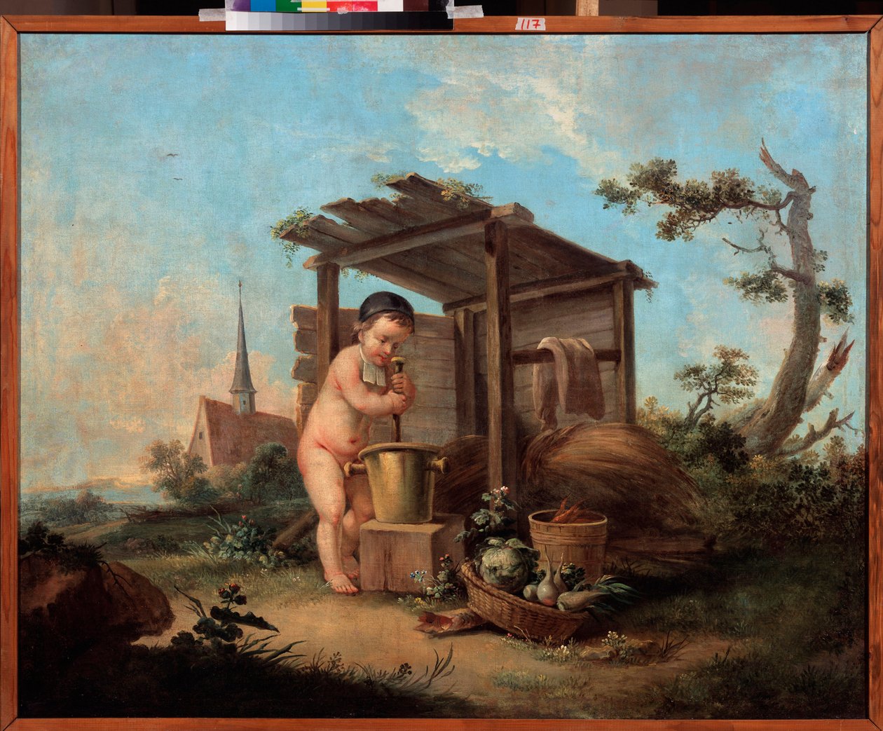 Cupid kemisti. Venäläisen mestarin maalaus, öljy kankaalle, 1700-luvun toinen puoli. Valtion taidemuseo, Jekaterinburg (Jekaterinburg) (Venäjä). tekijältä School Russian
