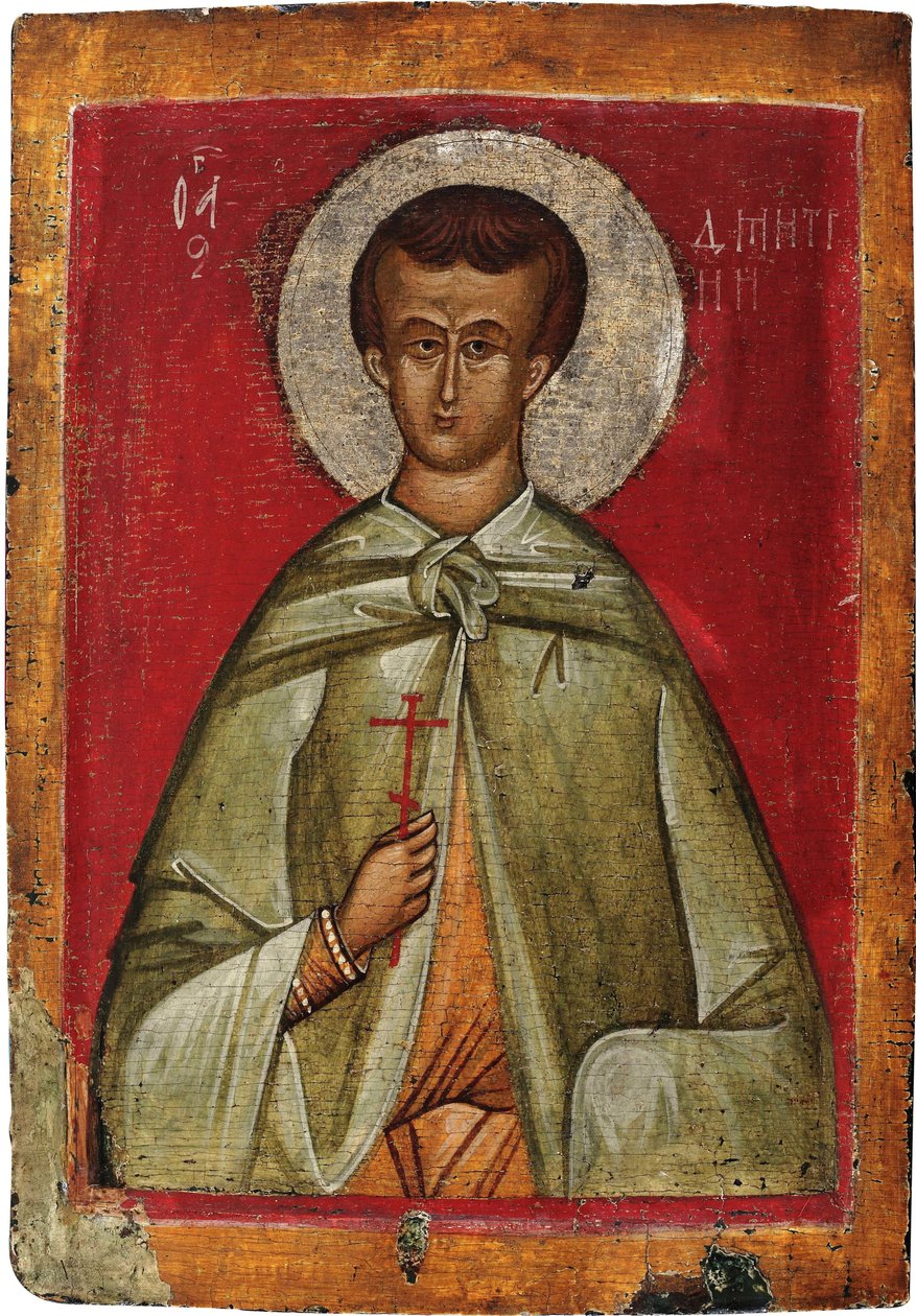 Demetrios de Thessalonique (Dimitrios, Dimitri ou Demetre, marttyyri vers 306) - Pyhä Demetrius Thessalonikilainen - Venäjän ikoni. Tempera paneelissa tekijältä School Russian
